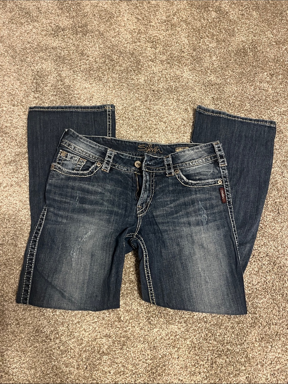 Silver Brand Dark Wash Suki Surplus Bootcut Jeans - W32/L30 Button Back Pockets